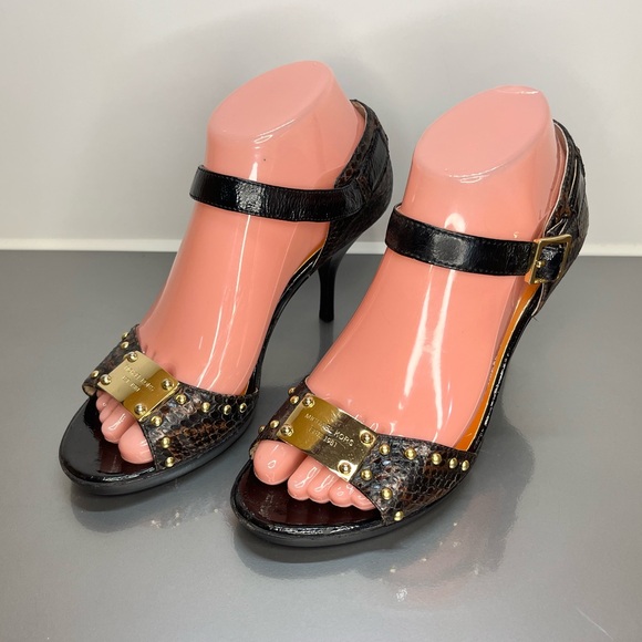 Michael Kors Shoes - Michael Kors Black and Gold Studded Heels
